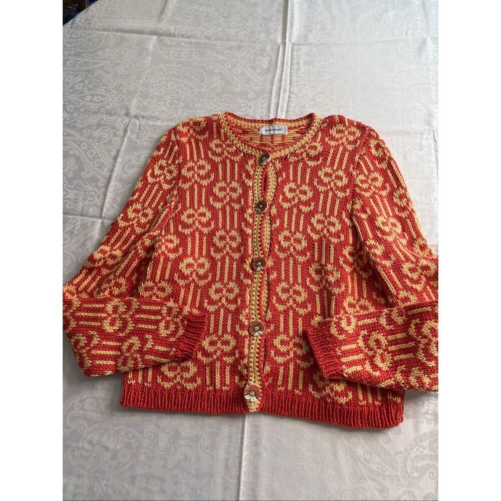 Kemper Vintage Chunky Knit Orange Sweater Cardigan Size M/L See Measurements